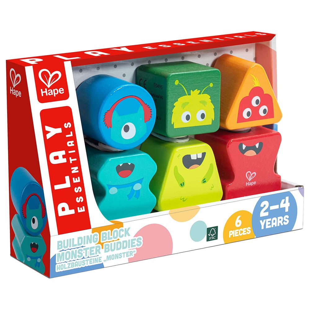 Hape - Building Wooden Block Mix & Match Monster Buddies - 6pcs