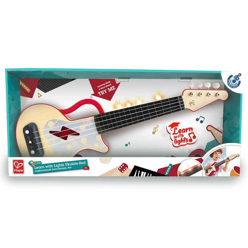 Hape - Learn with Lights Electric Ukulele Wooden Instrument - Red