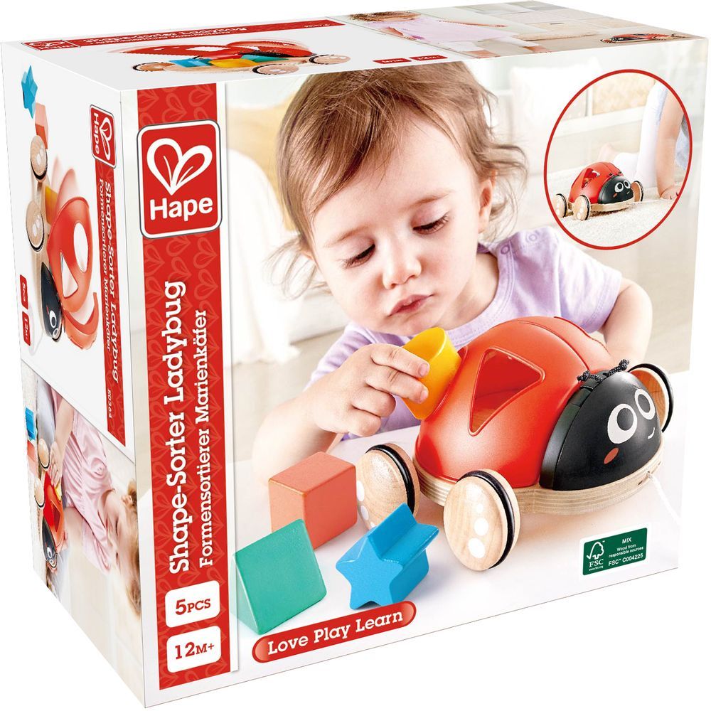 Hape - Ladybug Shape-Sorter Pull Along Toy 5pcs