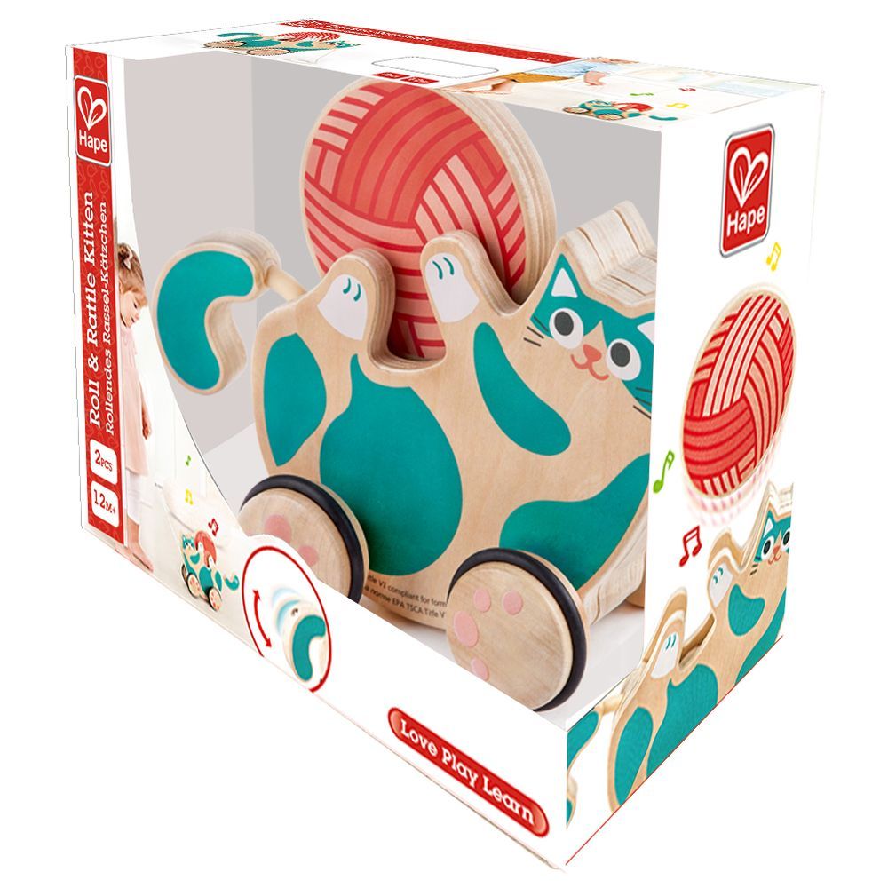 Hape - Roll & Rattle Kitten Pull Along Toy