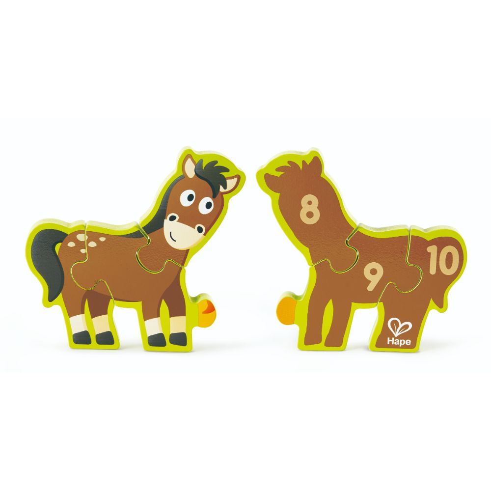 Hape - Double-Sided Numbers & Farm Animal Wooden Jigsaw Puzzle