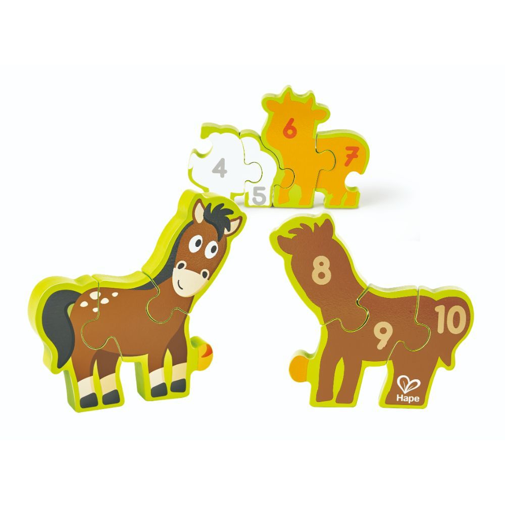 Hape - Double-Sided Numbers & Farm Animal Wooden Jigsaw Puzzle