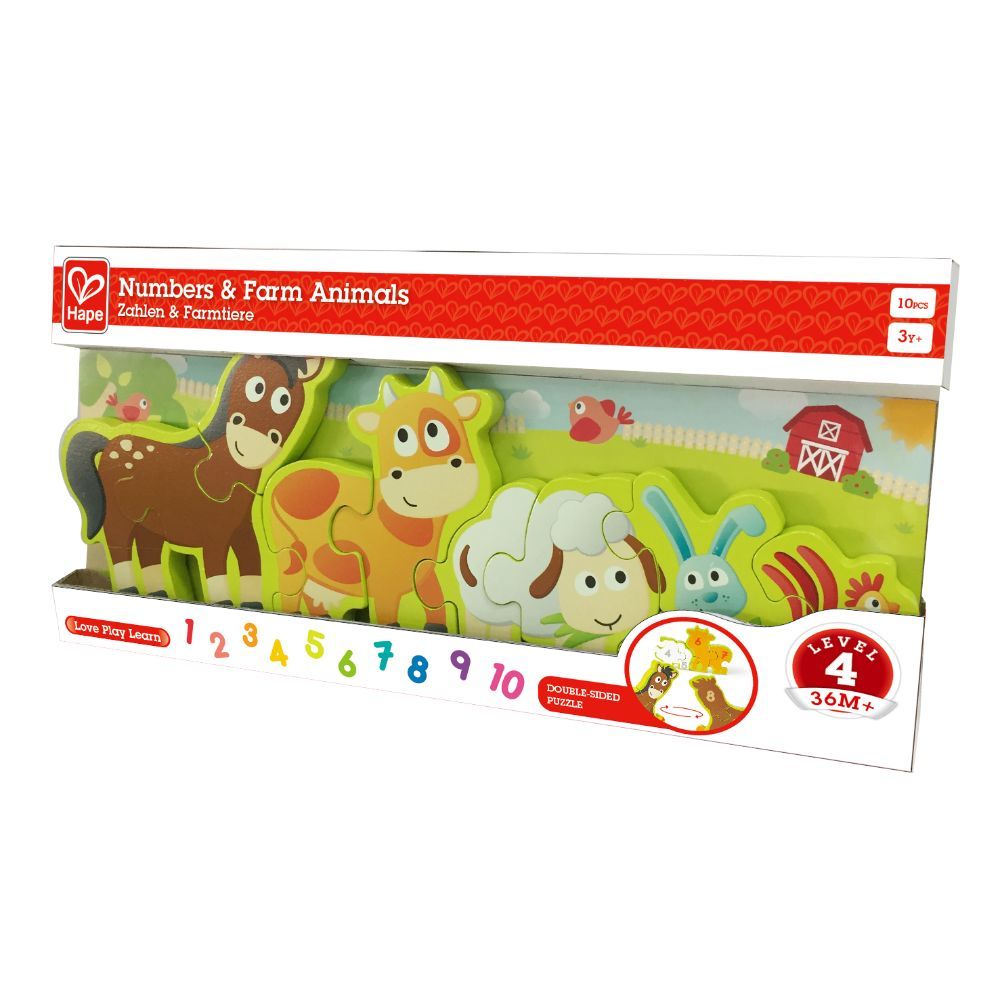 Hape - Double-Sided Numbers & Farm Animal Wooden Jigsaw Puzzle