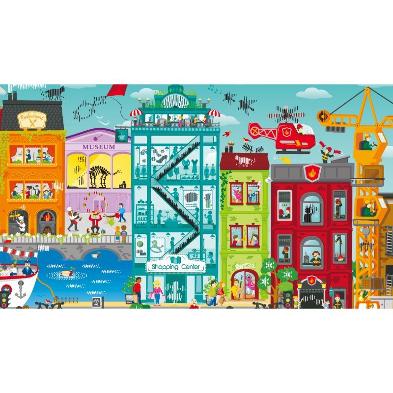 Hape - Animated City Cardboard & Puzzle Game - 49pcs