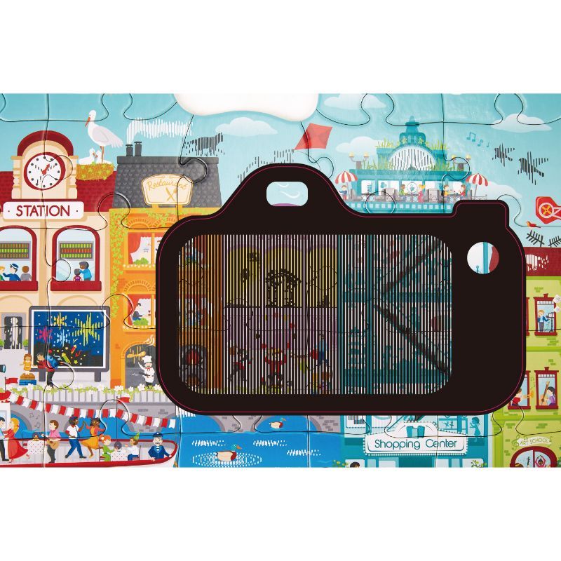 Hape - Animated City Cardboard & Puzzle Game - 49pcs