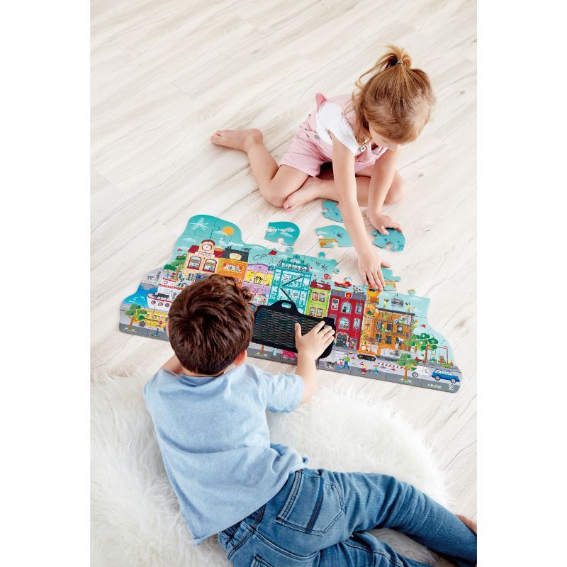 Hape - Animated City Cardboard & Puzzle Game - 49pcs