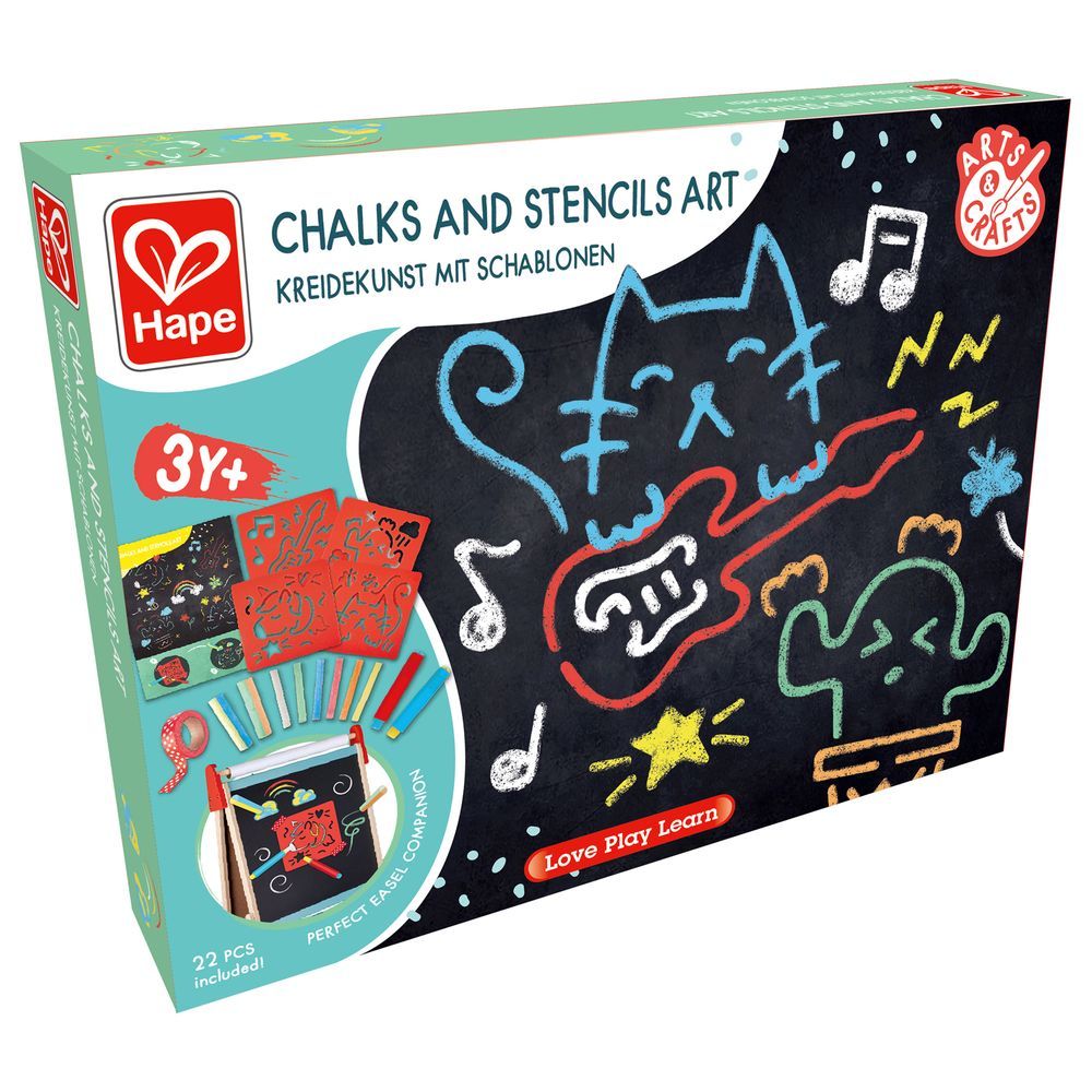 Hape - Colored Chalks & Stencils Art & Craft Set - 22pcs