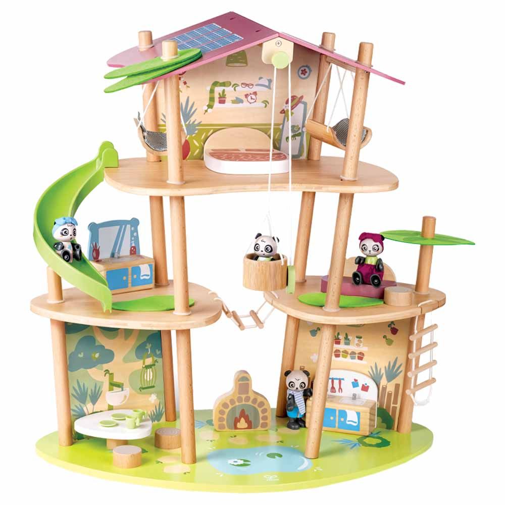 Hape - Panda's Bamboo House W/ 4 Family Dolls & Accessories 25pc