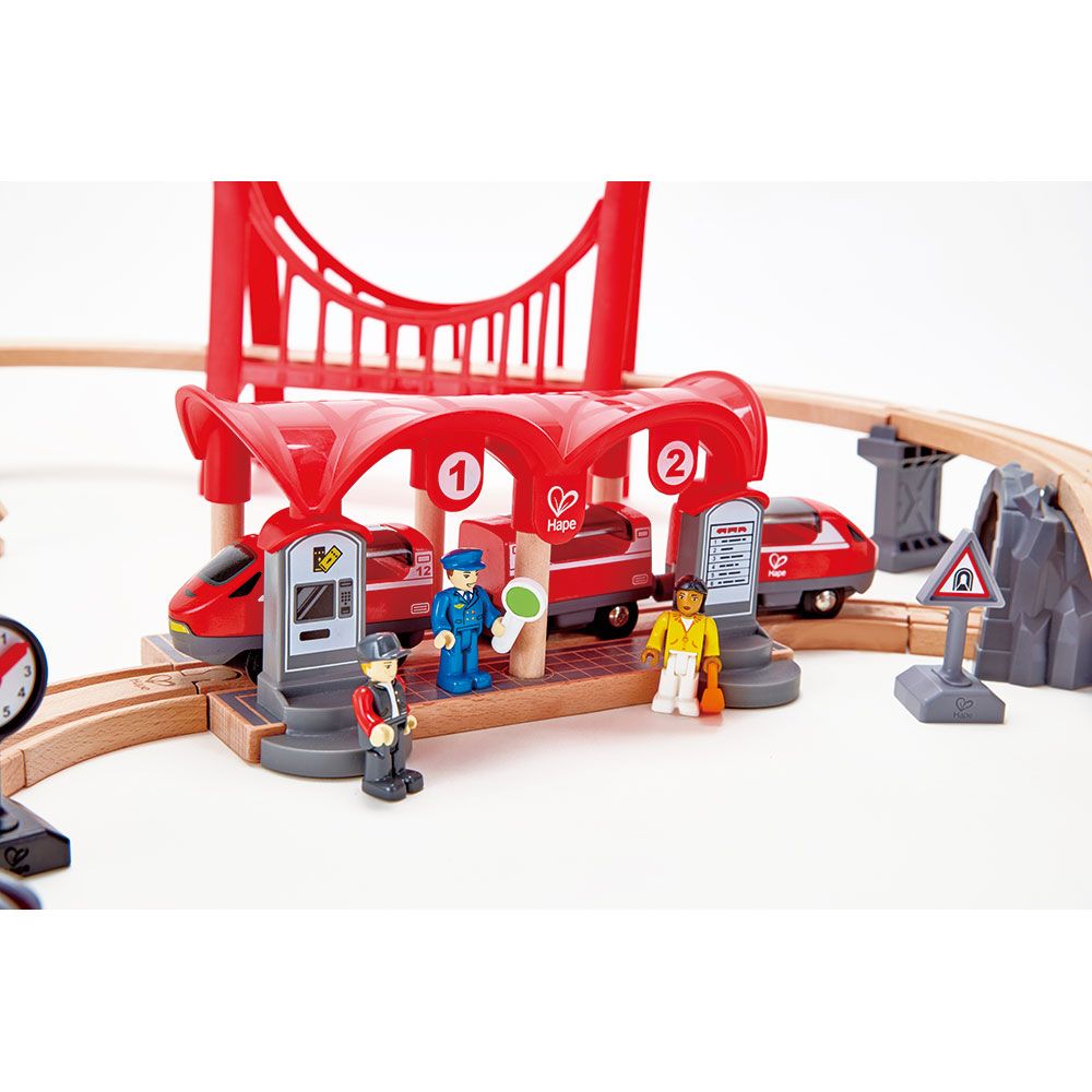 Hape - Busy City Train Wooden Railway w/ Play Figurines - 51pcs