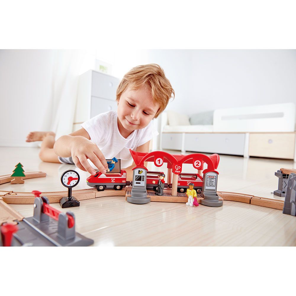 Hape - Busy City Train Wooden Railway w/ Play Figurines - 51pcs