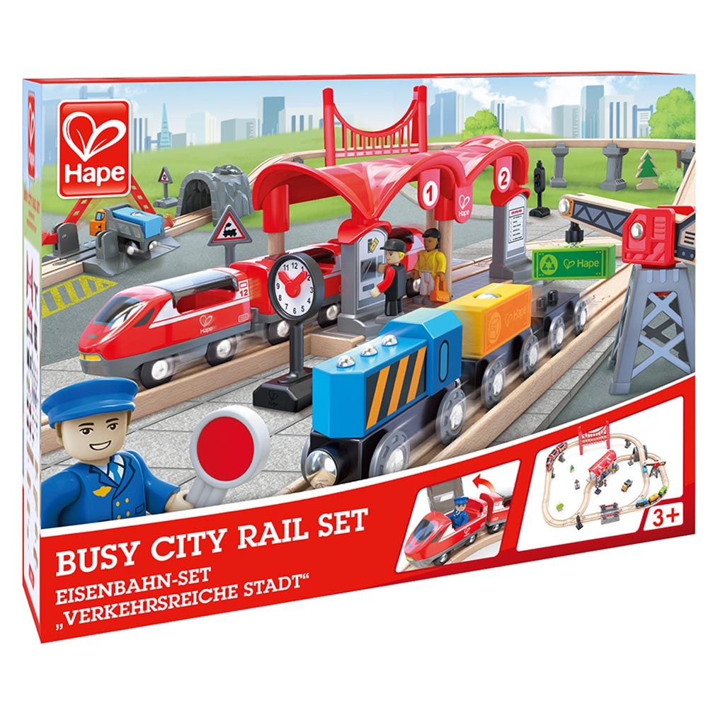 Hape - Busy City Train Wooden Railway w/ Play Figurines - 51pcs