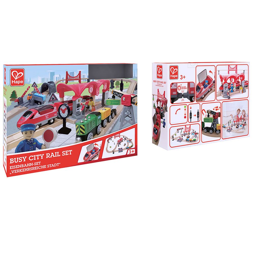 Hape - Busy City Train Wooden Railway w/ Play Figurines - 51pcs