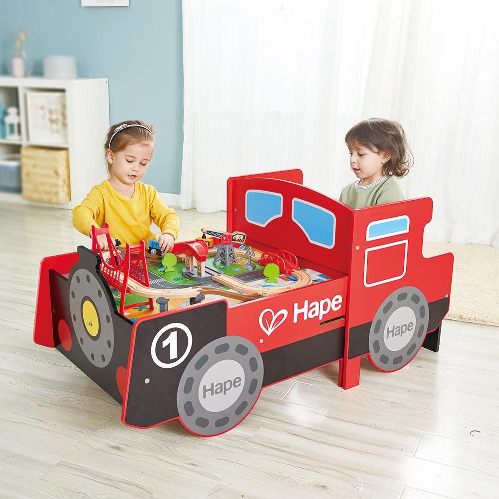 Hape - Ride-On Engine Wooden Railway Set Play Table - 32pcs