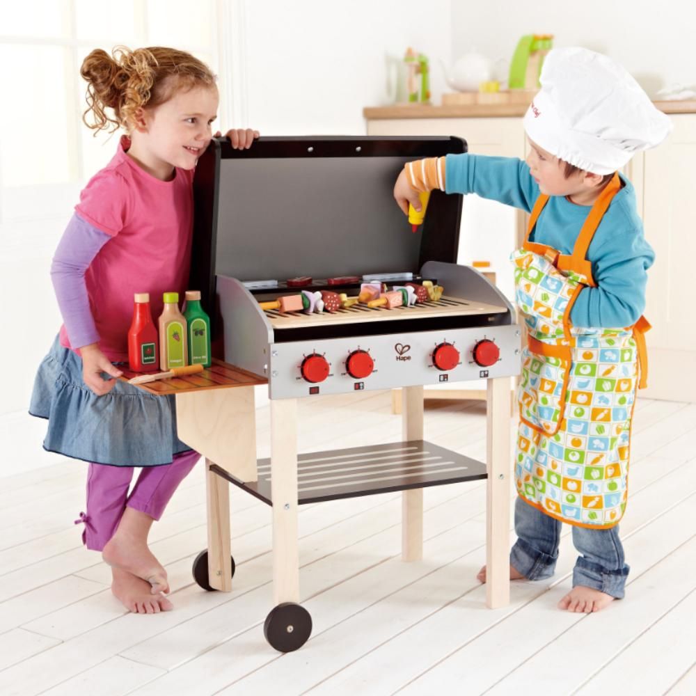 Hape - Wooden Gourmet Grill w/ Food 22pcs BBQ and Shish Kabab Kitchen Playset