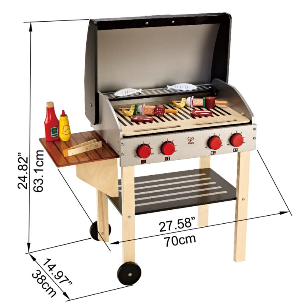 Hape - Wooden Gourmet Grill w/ Food 22pcs BBQ and Shish Kabab Kitchen Playset