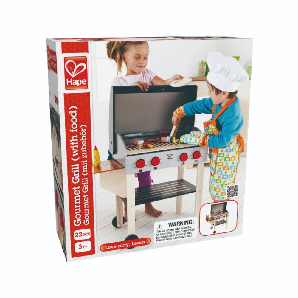 Hape - Wooden Gourmet Grill w/ Food 22pcs BBQ and Shish Kabab Kitchen Playset