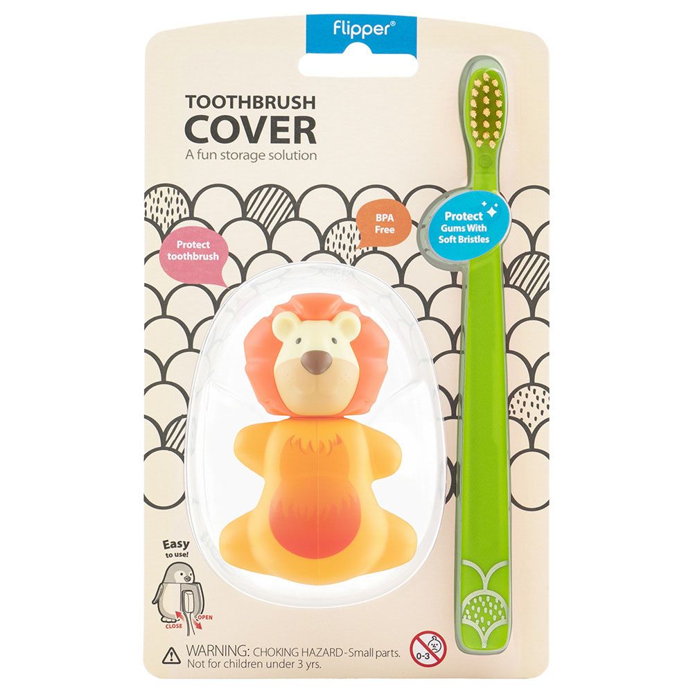 Filpper - Fun Animal Toothbrush W/ Holder for Kids - Lion (Colour May Vary)