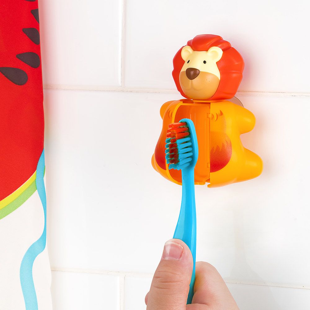 Filpper - Fun Animal Toothbrush W/ Holder for Kids - Lion (Colour May Vary)