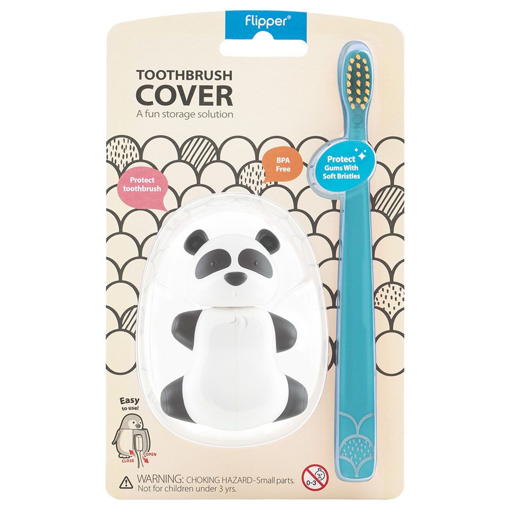 Flipper - Fun Animal Toothbrush W/ Holder for Kids - Panda (Colour May Vary)