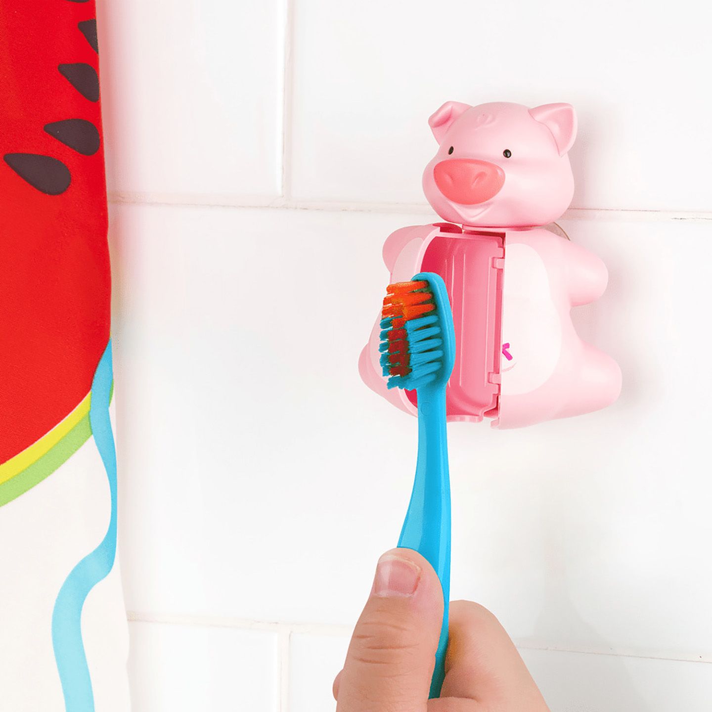 Flipper - Hygienic Toothbrush Holder w/ Suction Cup, Pig, 3Y+