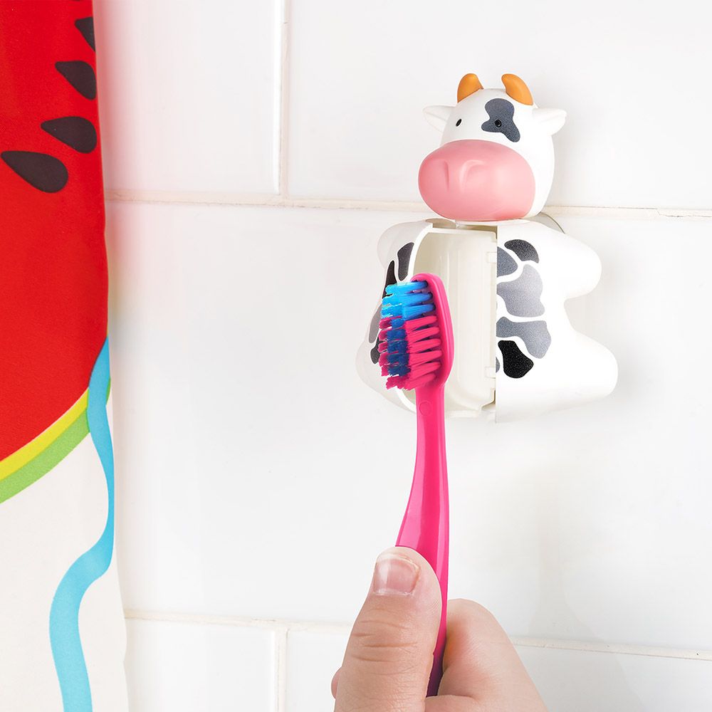 Filpper - Fun Animal Toothbrush W/ Holder for Kids - Cow (Colour May Vary)