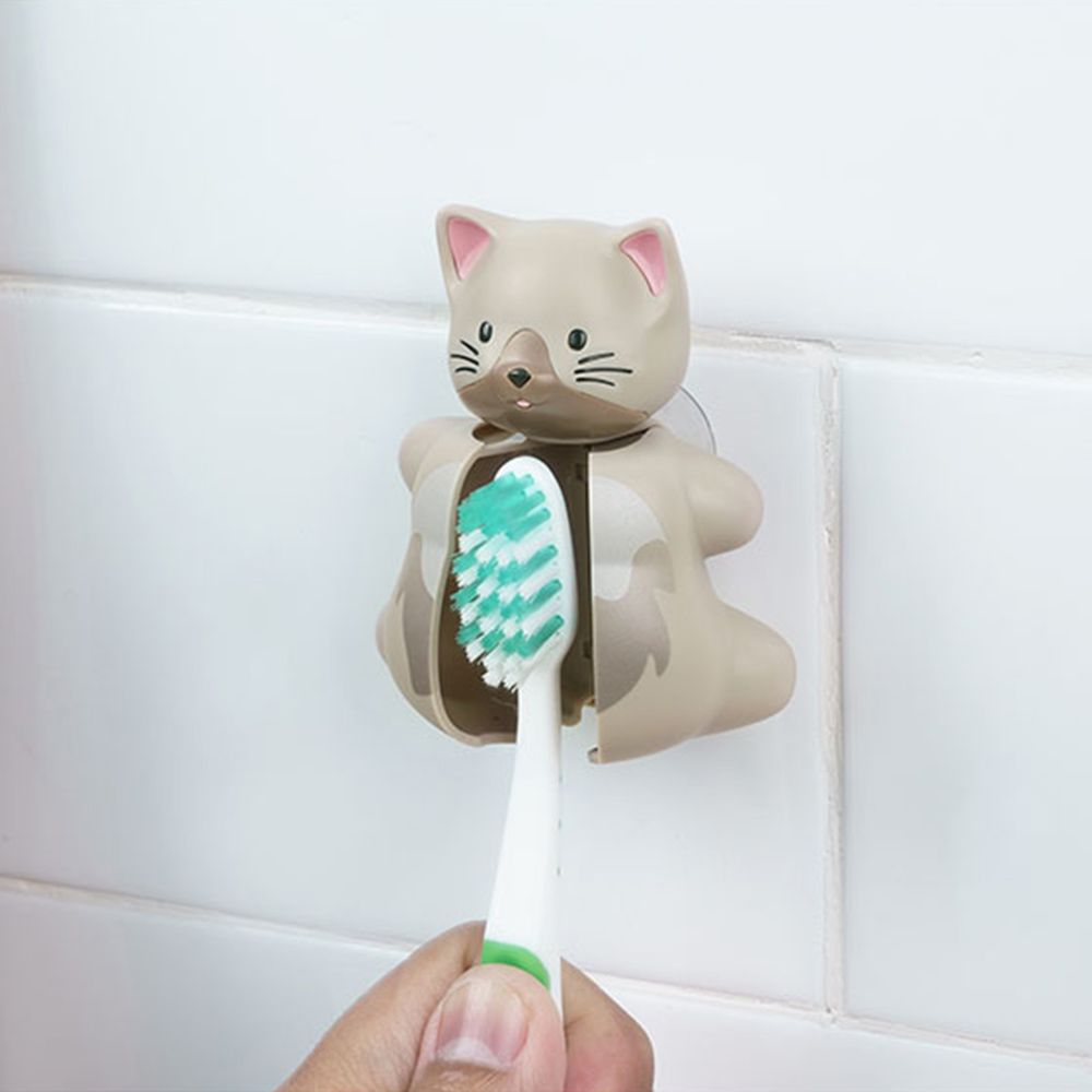 Flipper - Fun Animal Toothbrush W/ Holder for Kids - Cat (Colour May Vary)