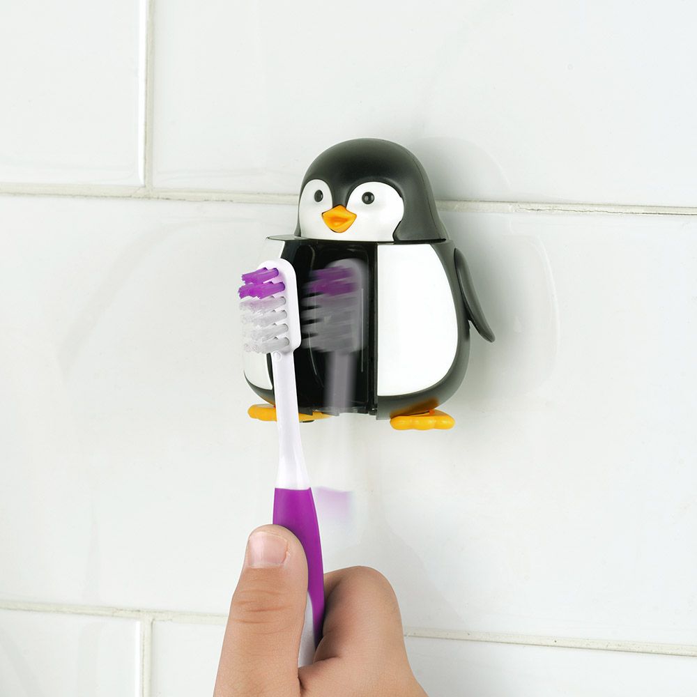 Flipper - Fun Animal Toothbrush W/ Holder for Kids - Penguin (Colour May Vary)