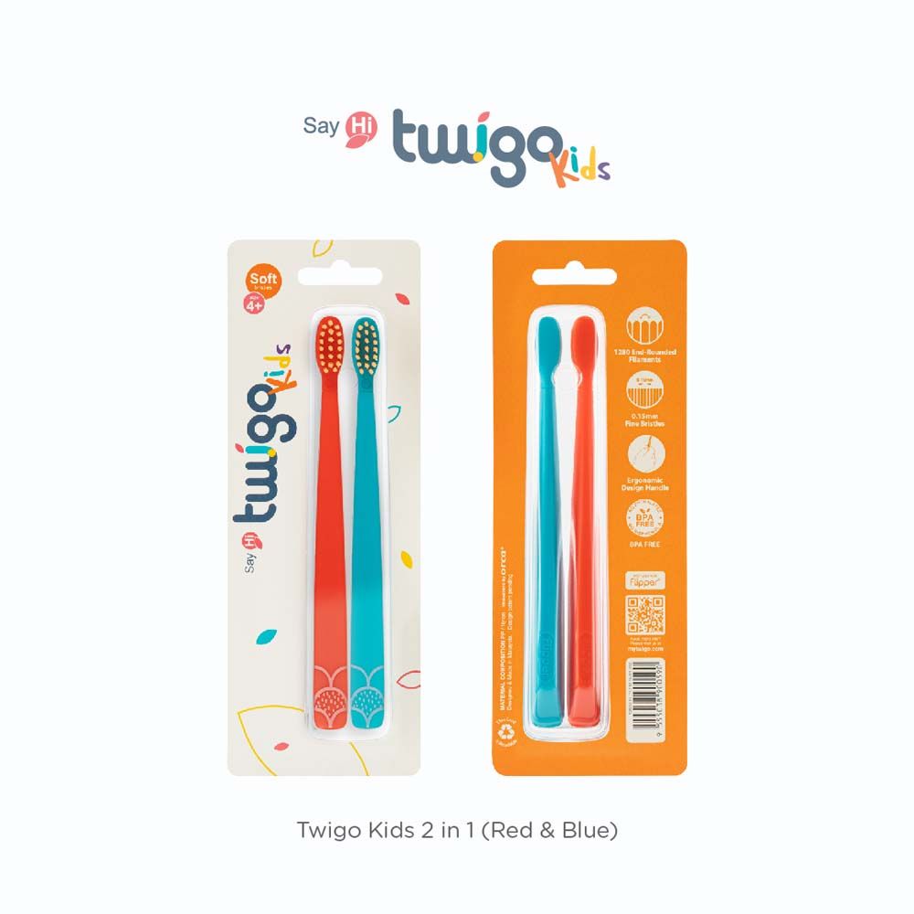 Flipper - Toothbrush Twigo Kids 2-in-1 - Orange/Blue - Pack of 2