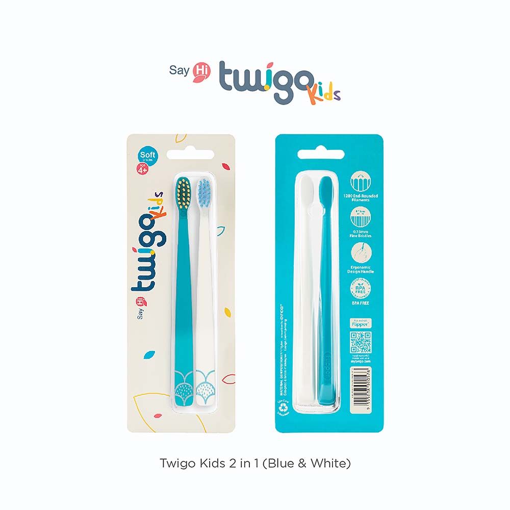 Flipper - Toothbrush Twigo Kids 2-in-1 - Blue/White - Pack of 2