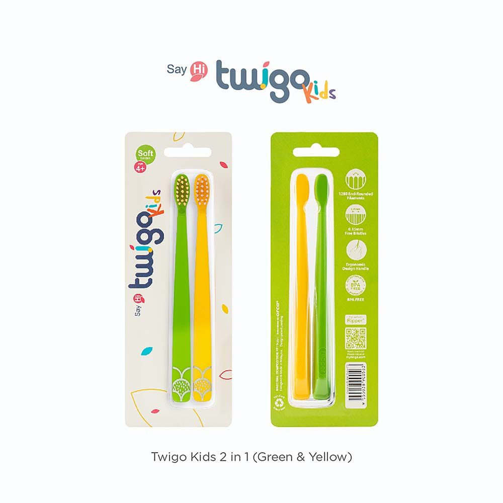 Flipper - Toothbrush Twigo Kids 2-in-1 - Green/Yellow - Pack of 2