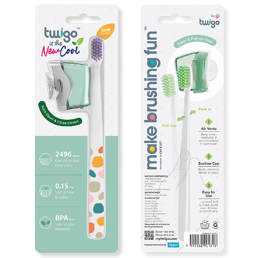 Flipper - Twigo Toothbrush W/ Cover - Mountain Green