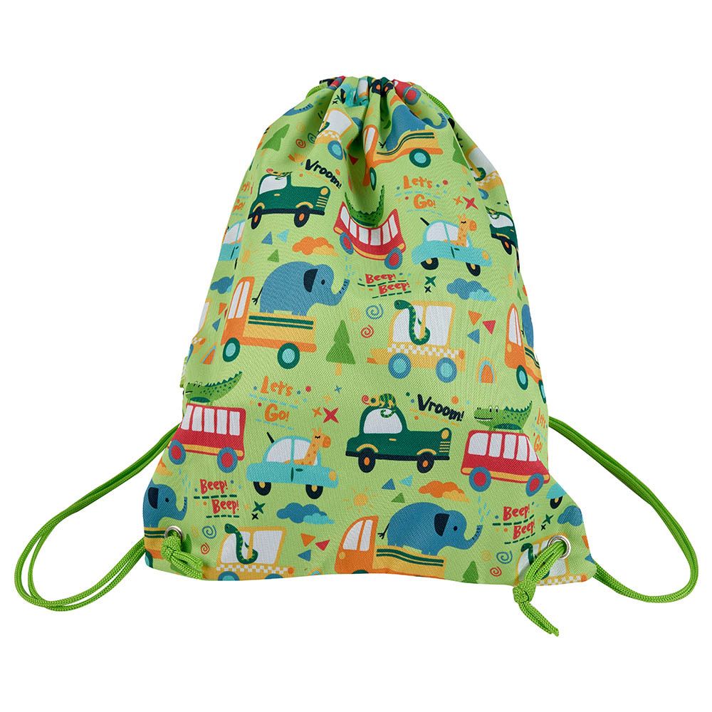 Eurekakids - Car printed Drawstring School Bag - 12-Inch - Green