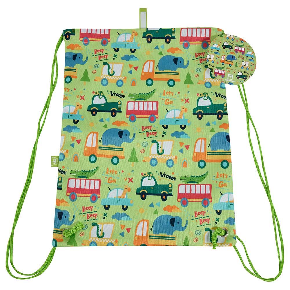 Eurekakids - Car printed Drawstring School Bag - 12-Inch - Green