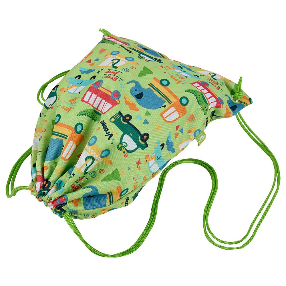 Eurekakids - Car printed Drawstring School Bag - 12-Inch - Green