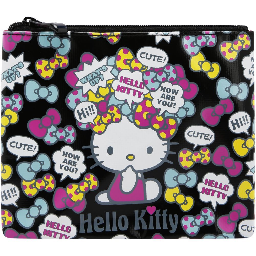 Hello Kitty - Printed Zip Closure Flat Pouch - Black