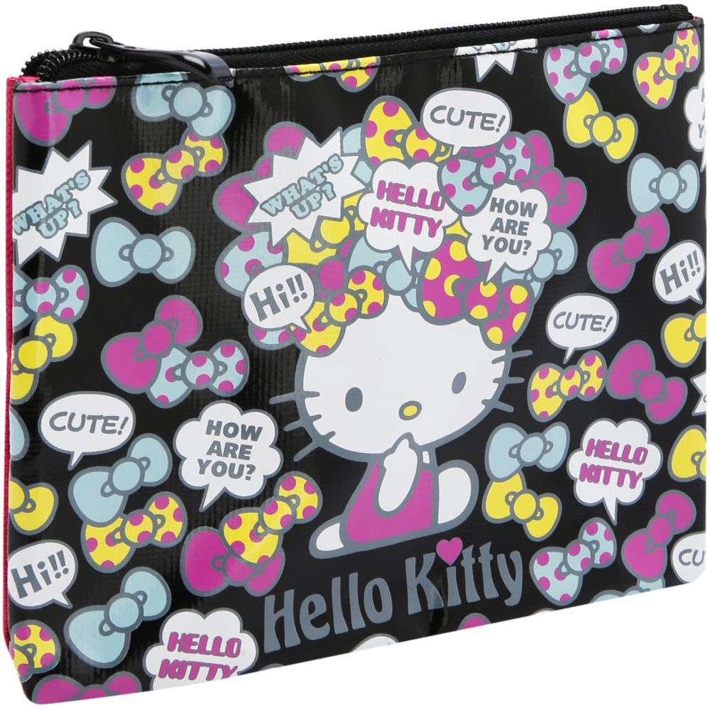 Hello Kitty - Printed Zip Closure Flat Pouch - Black