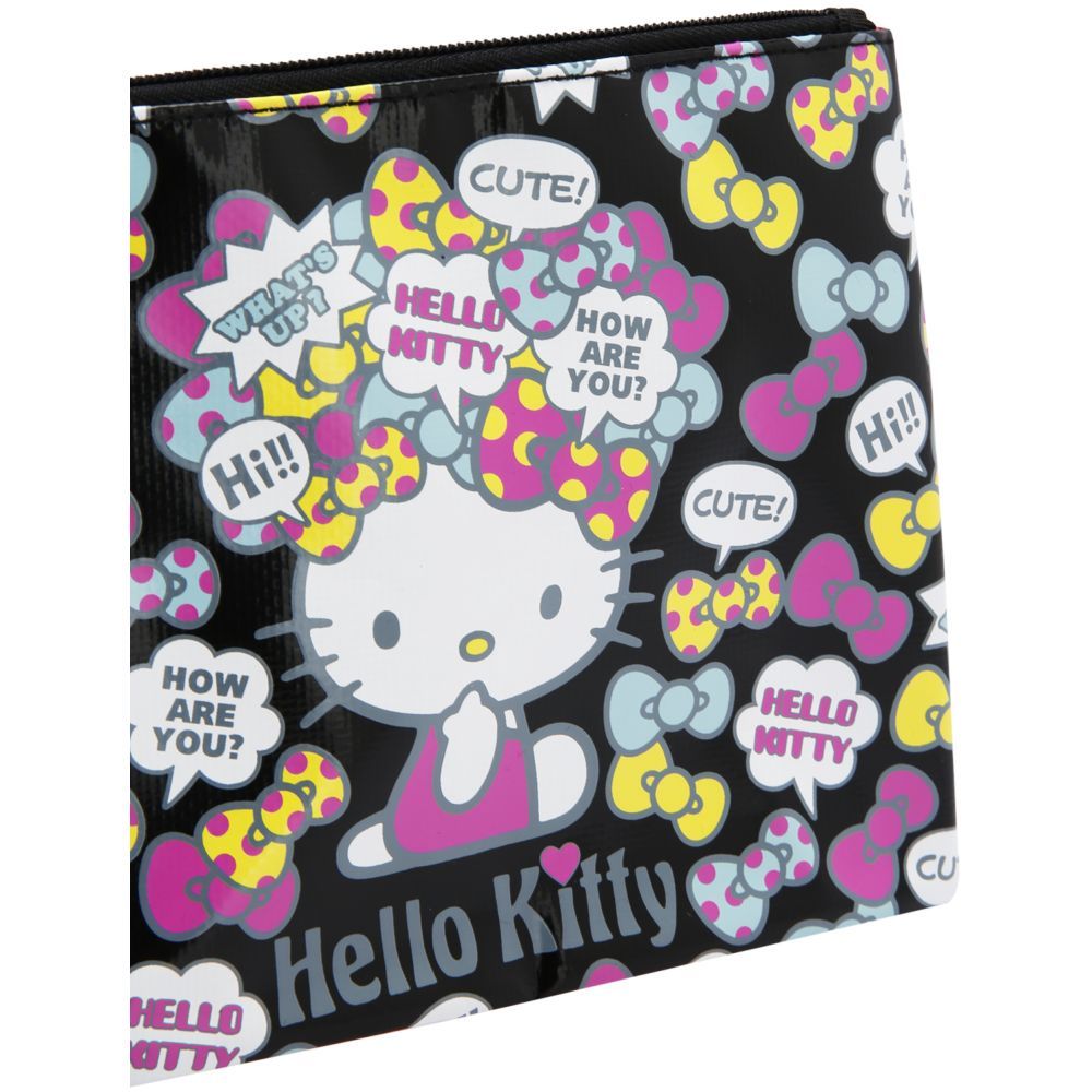 Hello Kitty - Printed Zip Closure Flat Pouch - Black