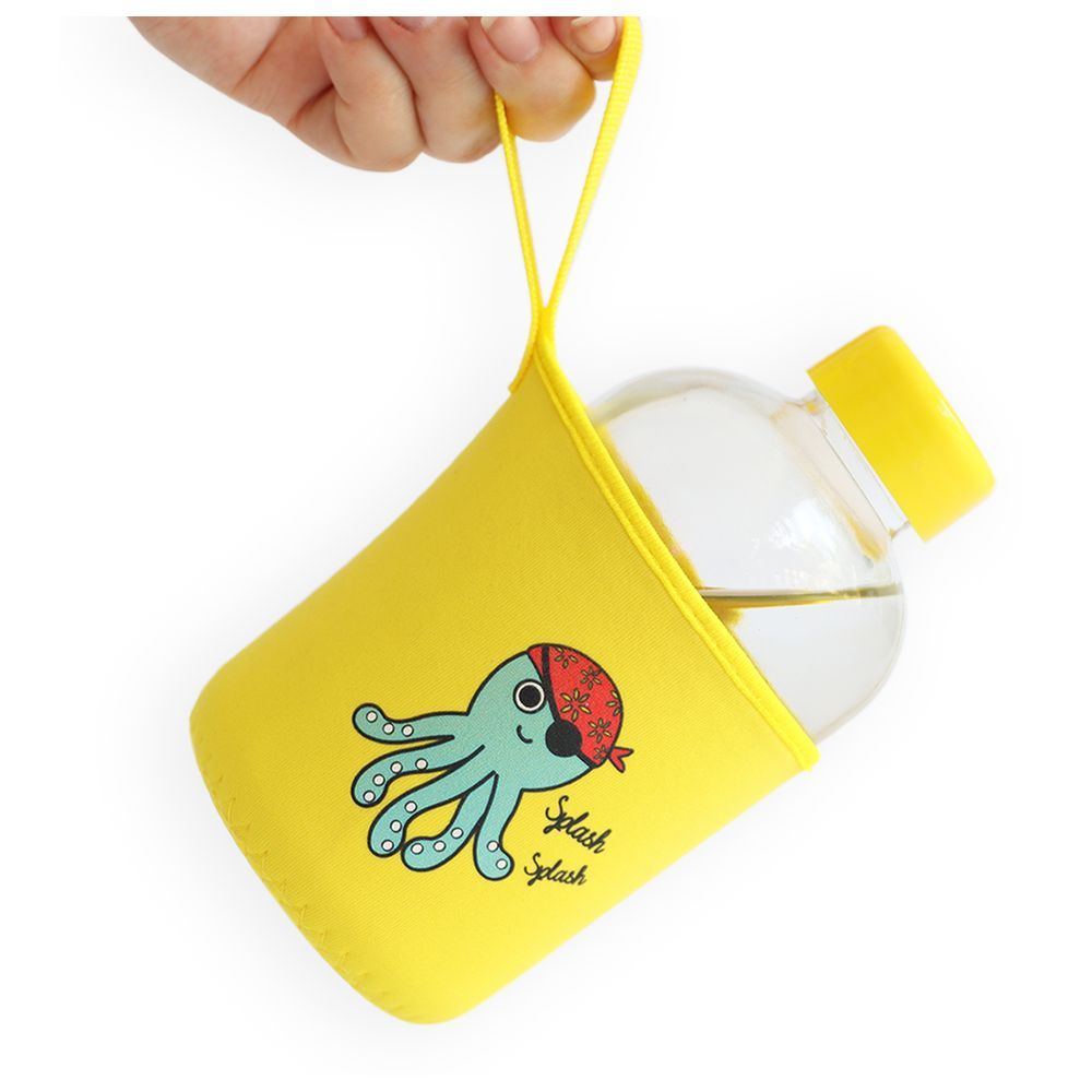 Milk&Moo - Sailor Octopus Kids Glass Water Bottles 600ml - Yellow