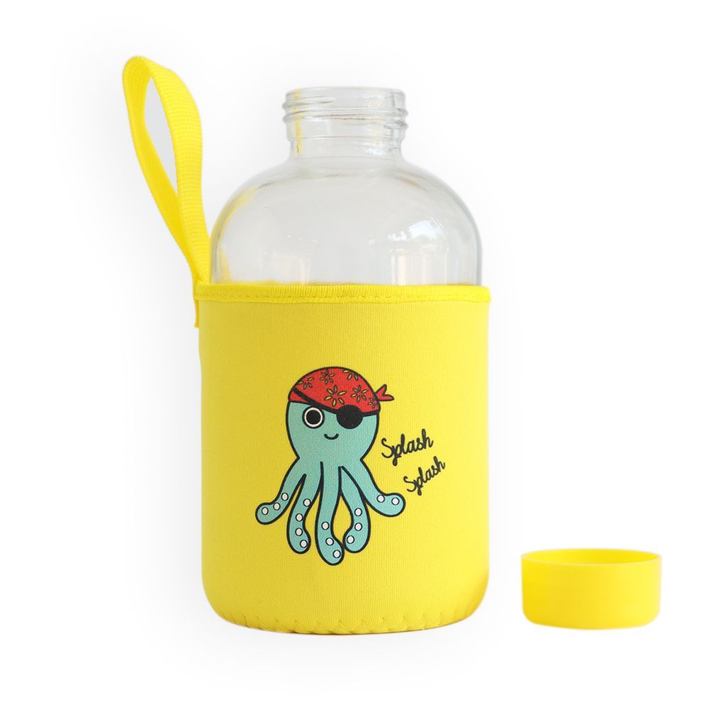 Milk&Moo - Sailor Octopus Kids Glass Water Bottles 600ml - Yellow