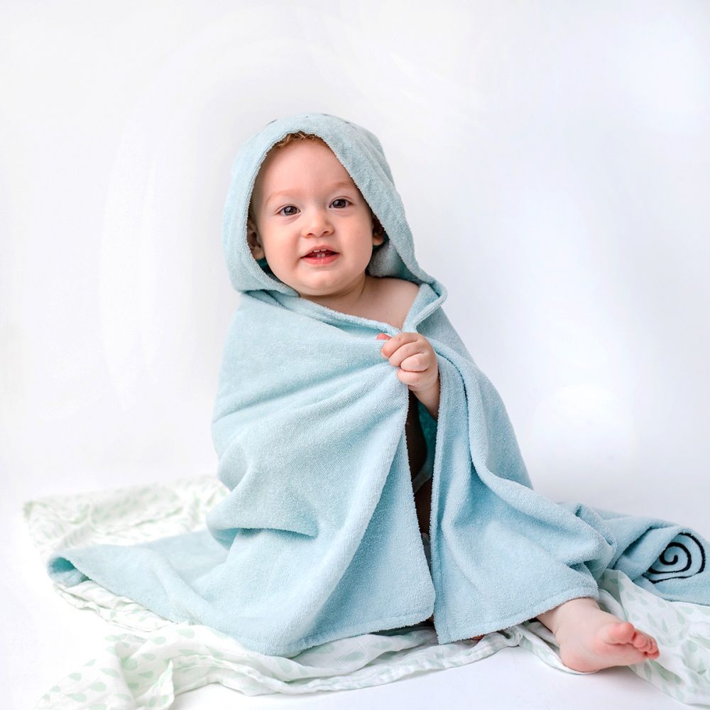 Milk&Moo - Sangaloz Velvet Hooded Baby Towel - Blue