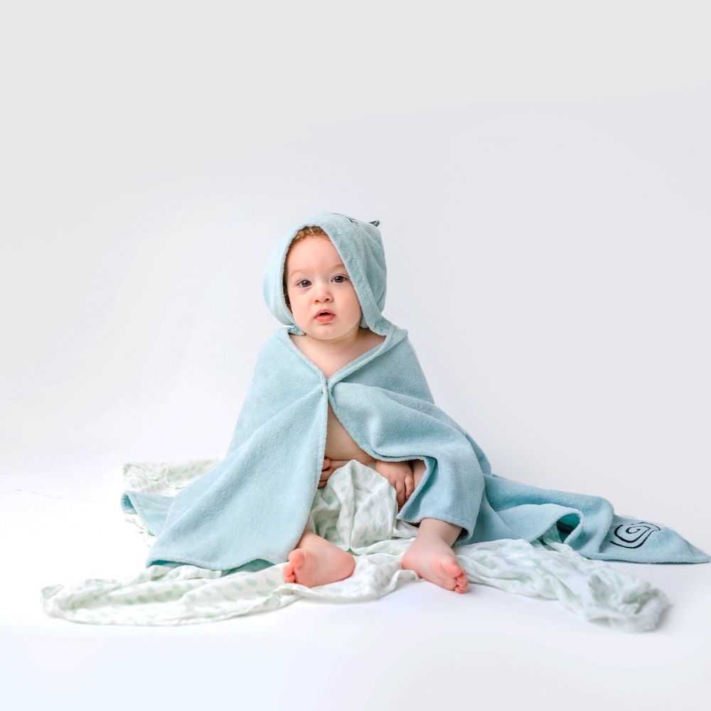 Milk&Moo - Sangaloz Velvet Hooded Baby Towel - Blue