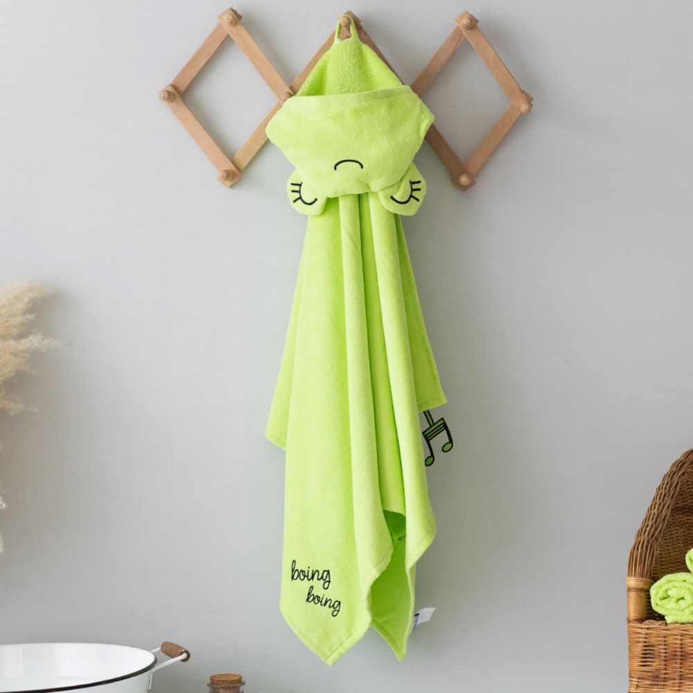 Milk&Moo - Cacha Frog Velvet Hooded Baby Towel - Green