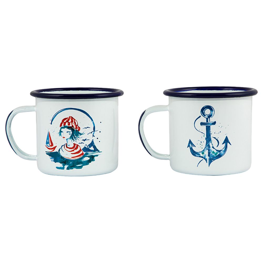 Anemoss - Sailor Girl And Anchor Enamel Mugs Set Pack of 2