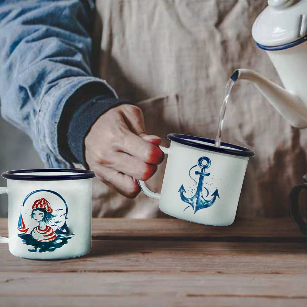 Anemoss - Sailor Girl And Anchor Enamel Mugs Set Pack of 2