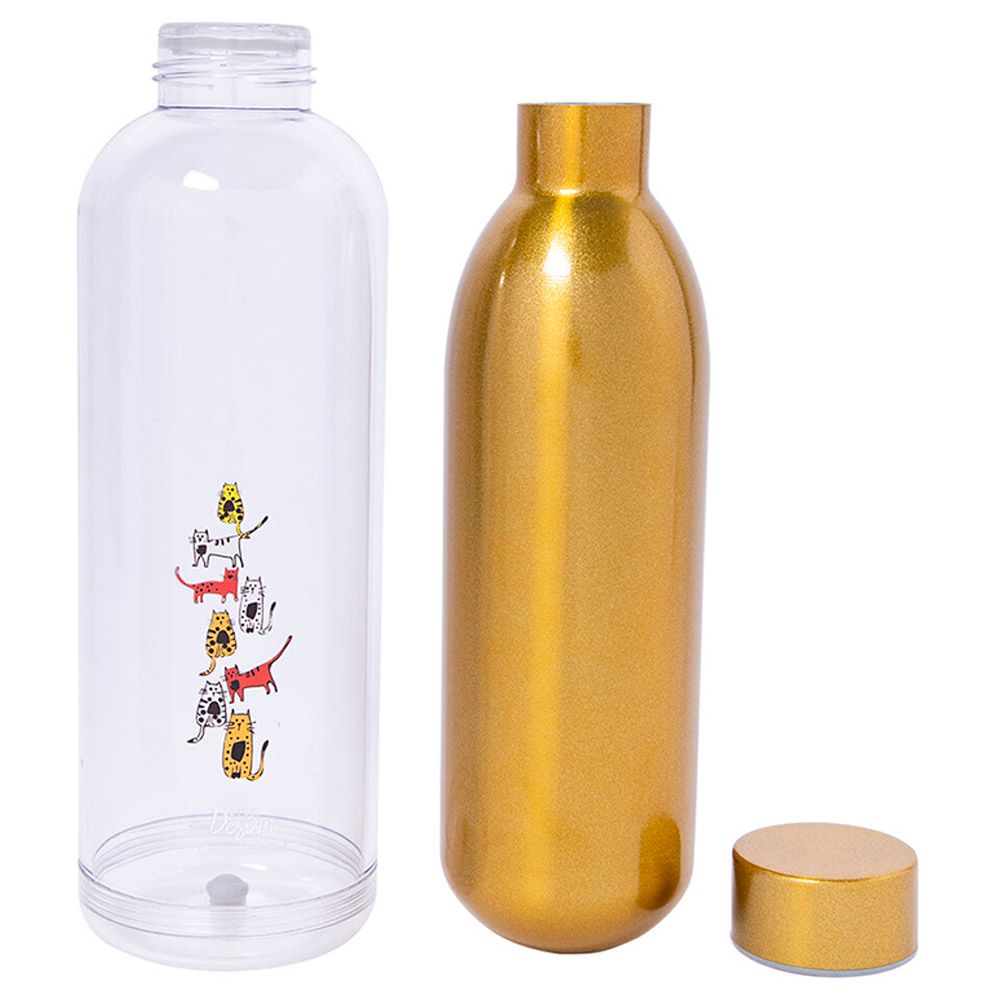 BiggDesign - Cats Print Water Bottle - Gold