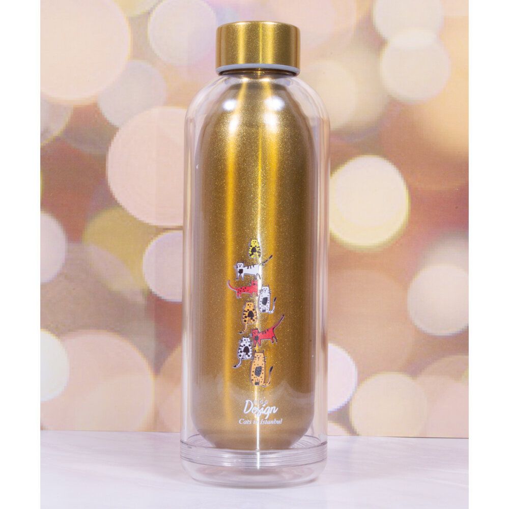 BiggDesign - Cats Print Water Bottle - Gold