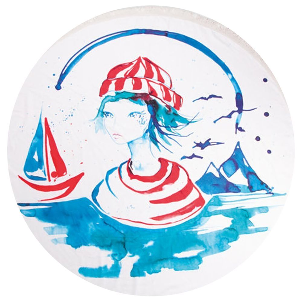 BiggDesign Anemoss Sailor Girl Patterned Round Beach Towel 