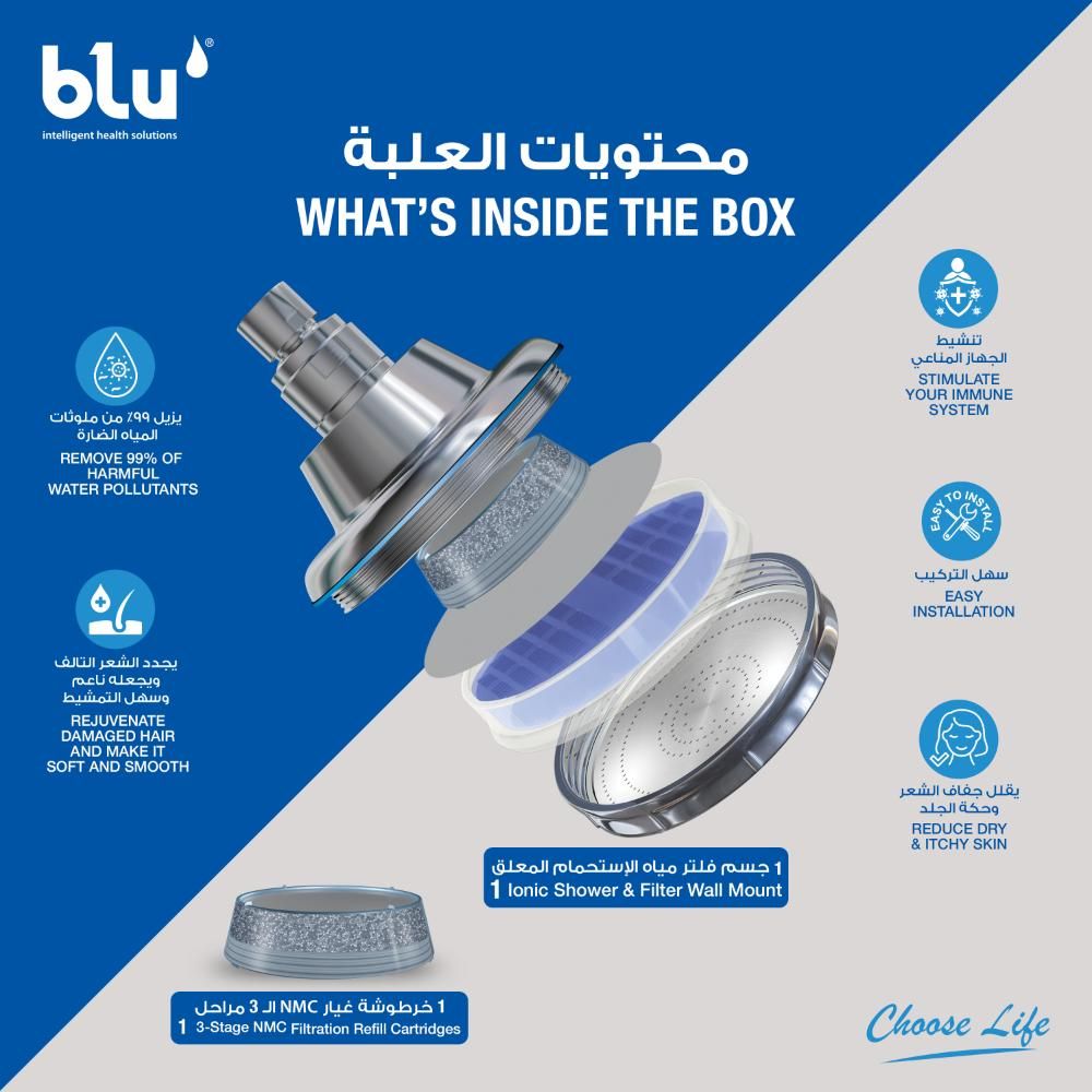 Blu - Ionic Shower Filter - Immune System Booster Wall Mount