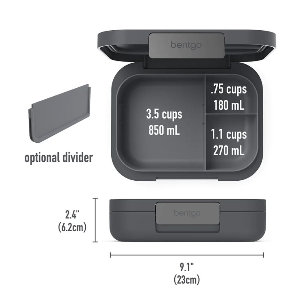 بينتغو - صندوق غداء مودرن للكبار 4 أقسام 850 مل- رمادي داكن