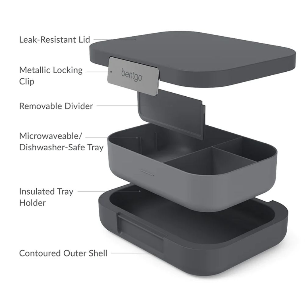 بينتغو - صندوق غداء مودرن للكبار 4 أقسام 850 مل- رمادي داكن